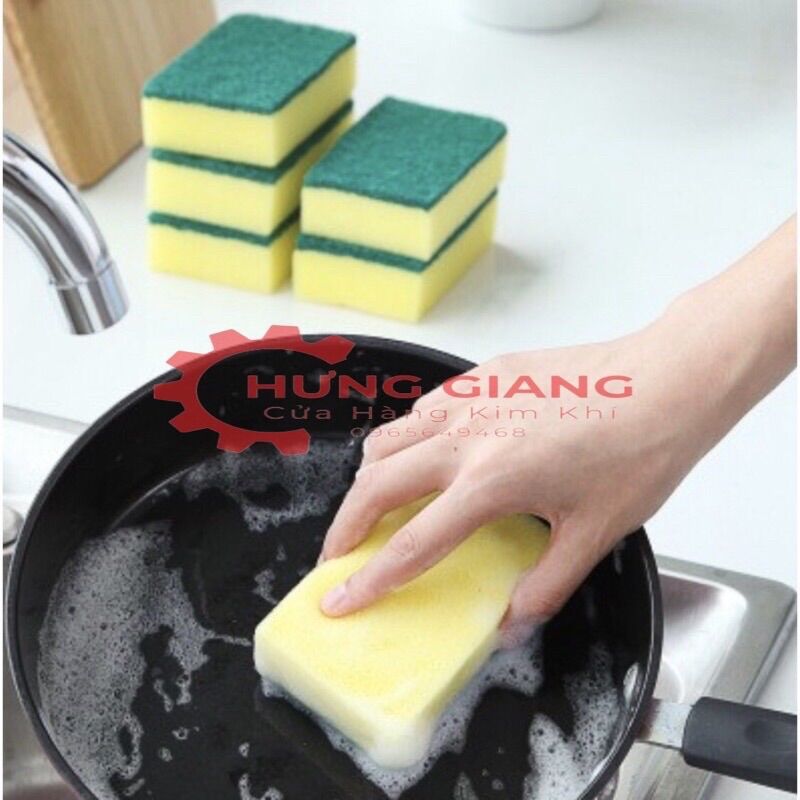Miếng mút cọ rửa xanh vàng, miếng bọt biển cọ rửa xong nồi tiện dụng