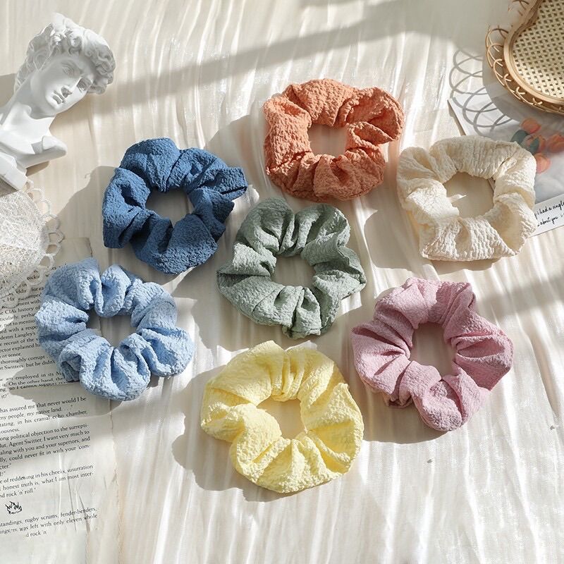 Cột tóc vải đũi trơn Scrunchies màu pastel dễ thương