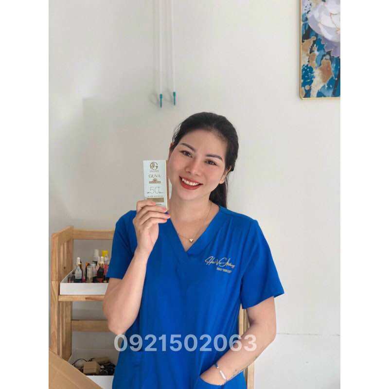 Đồng phục spa/y tế cotton co giãn màu xanh