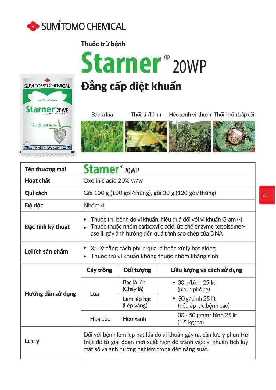 Thuốc trừ vi khuẩn số 1 Nhật Bản, Starner 20WP (1 gói 100g)