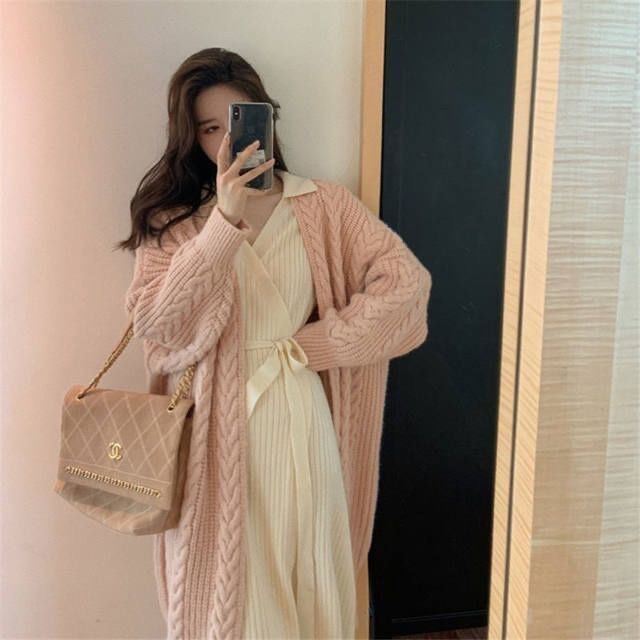 Áo len cardigan vặn thừng dáng dài