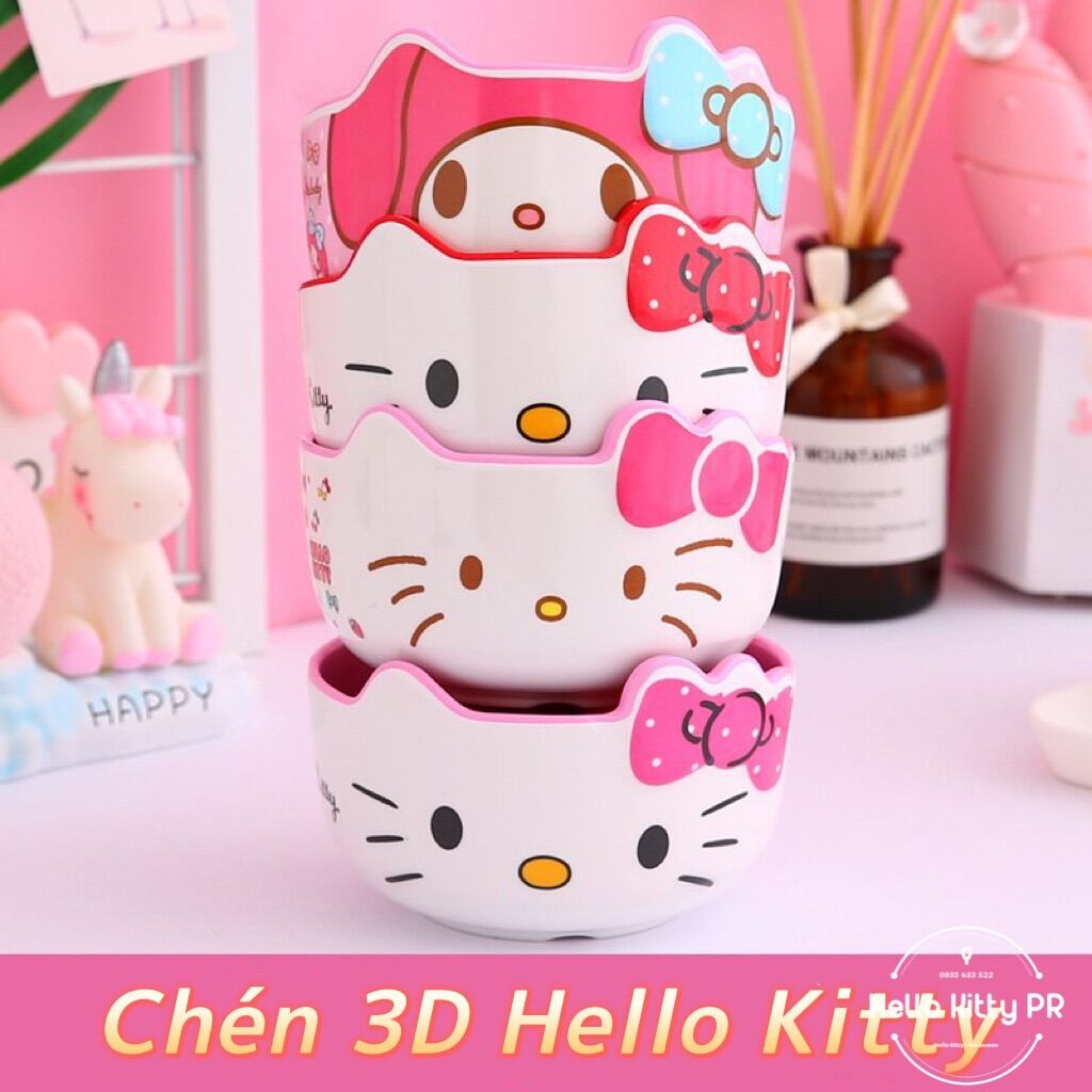 Chén nhựa giả sứ 3D Hello Kitty