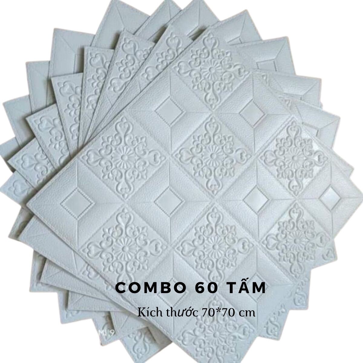 COMBO 60 Tấm Xốp Dán Tường Hoa Văn Tim Màu Trắng Kích Thước 70*77 CM