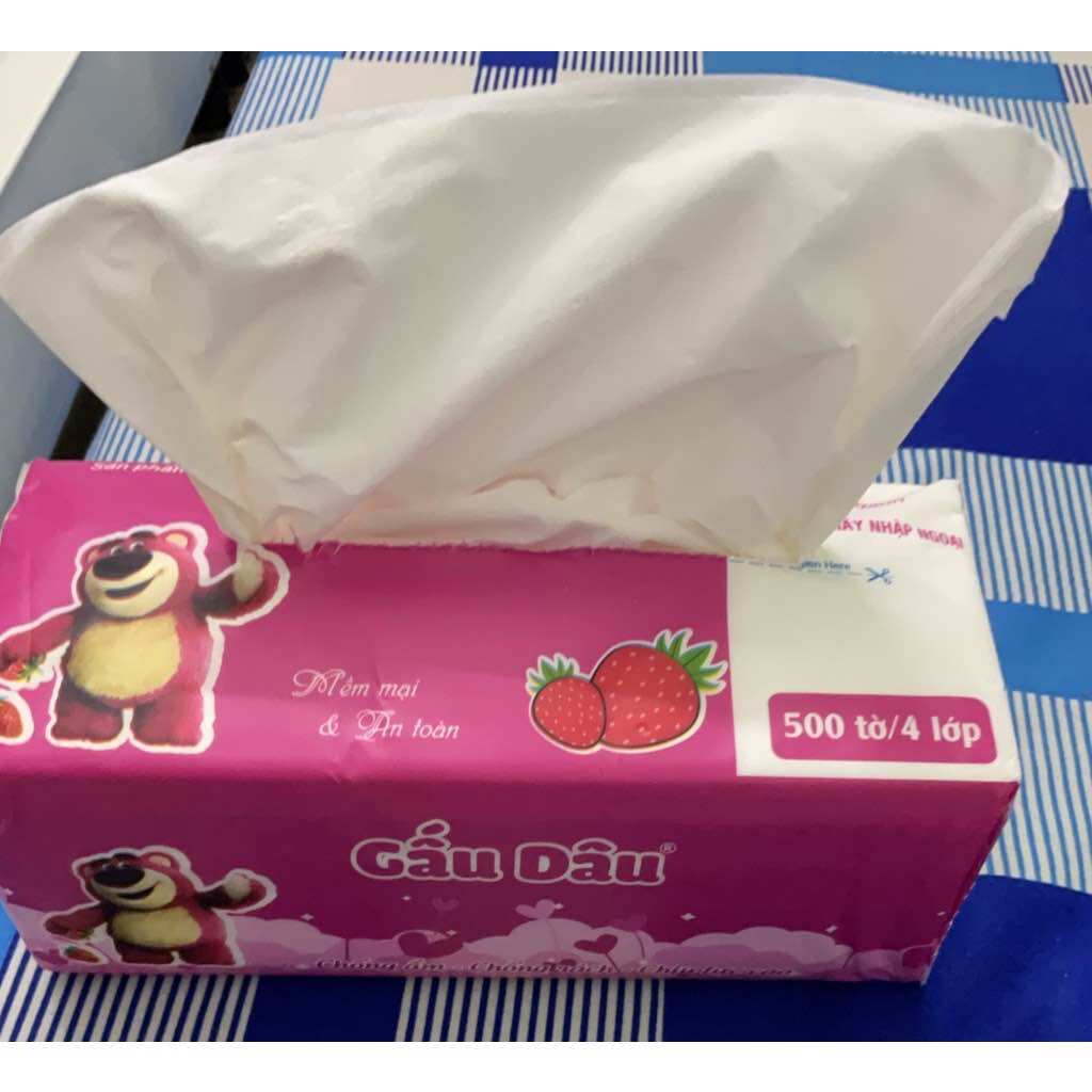 5 Khăn giấy lụa rút gấu dâu (bịch 500 tờ 4 lớp)