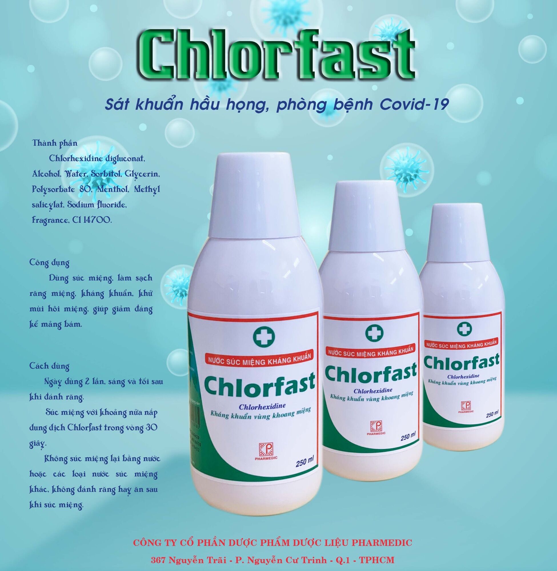 Combo 3 chai nước súc miệng chlofast 250ml