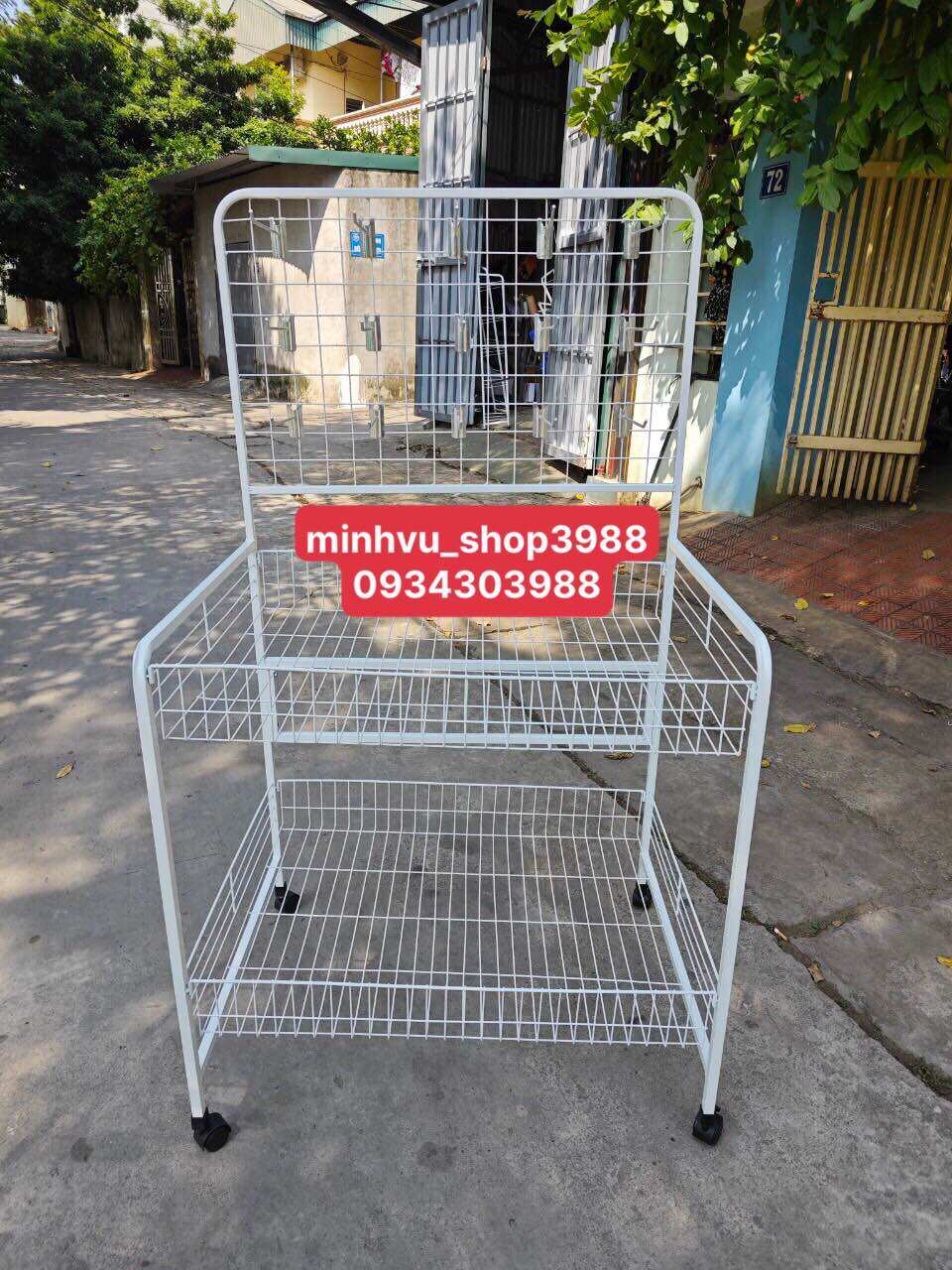 Kệ sắt 2 tầng, xe đẩy hàng, kệ trưng bày sản phẩm KT140x80x58cm