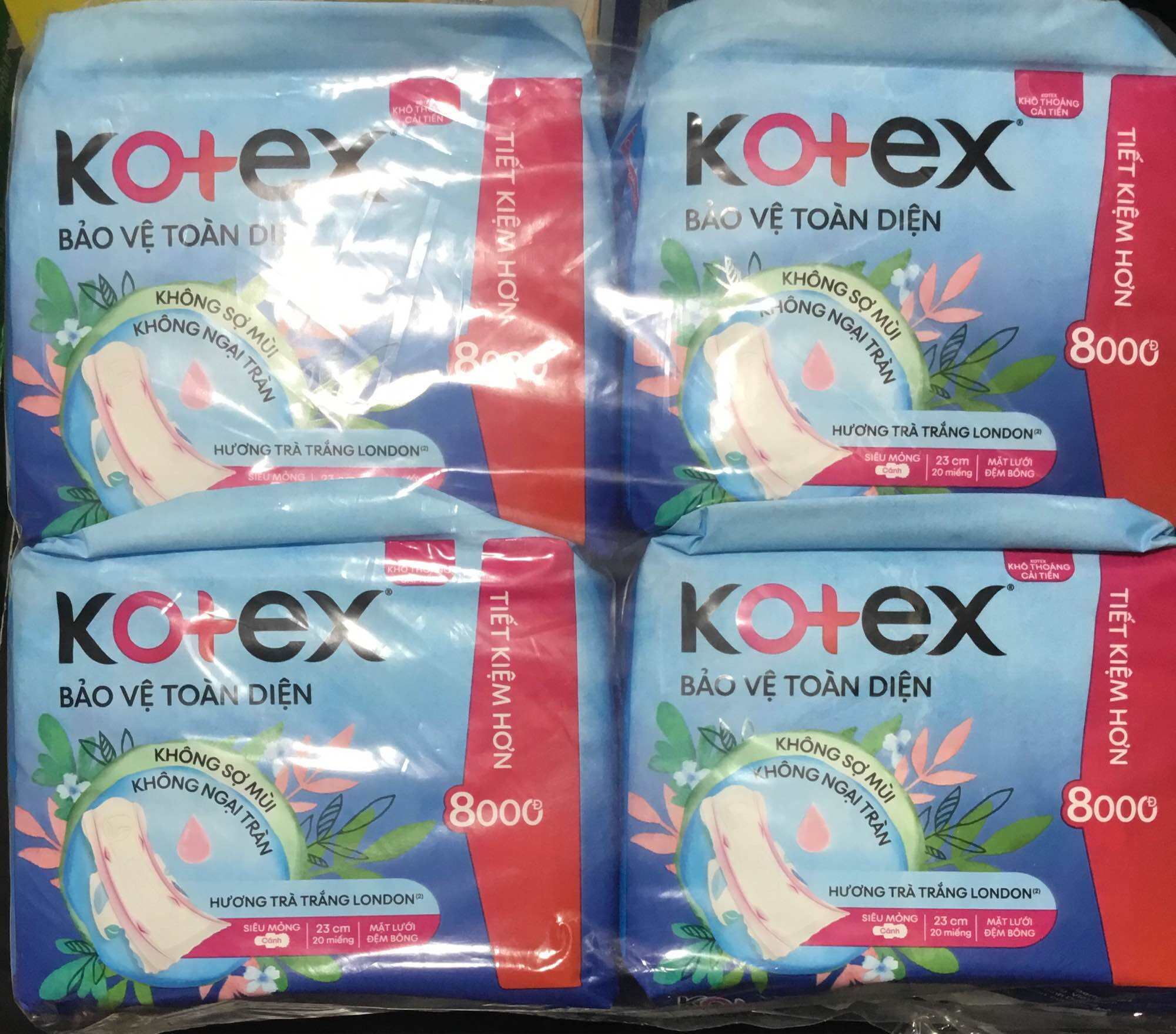 (Gói Lớn 20 Miếng)- (23cm) Combo 4 Gói Băng Vệ Sinh Kotex Bảo Vệ Toàn Diện - Kotex Khô Thoáng Siêu Mỏng Cánh 23cm - Mỗi Gói 20 Miếng- HSD luôn mới