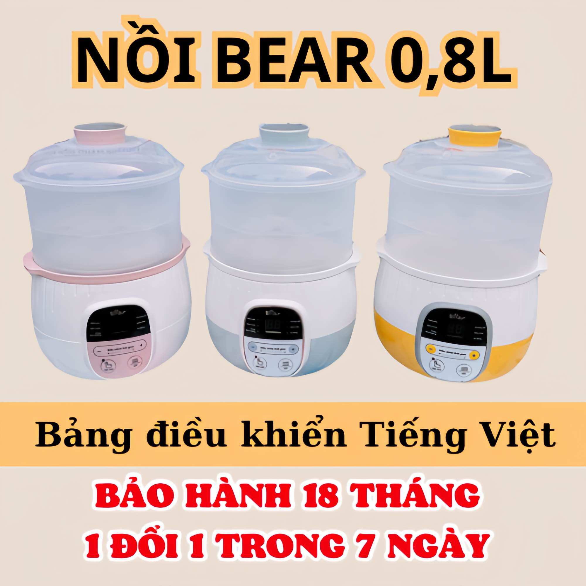 Nồi nấu cháo chậm Bear 0,8L chính hãng bảo hành 18 tháng
