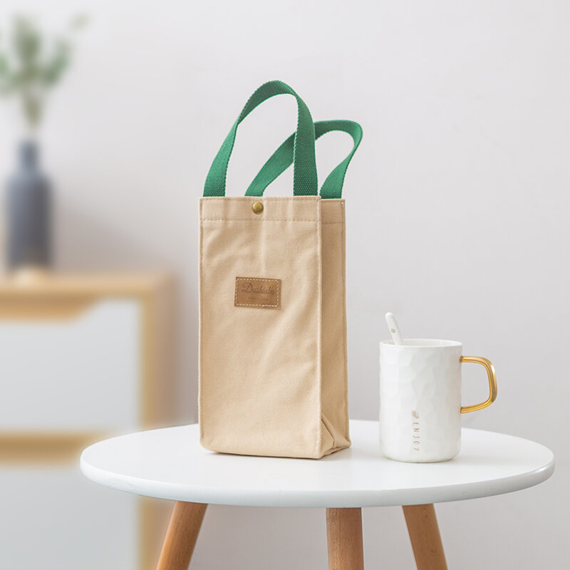 Hand Canvas Bag Portable shui bei dai Going to Work Hand Bag Universal Cup Set Simple Solid Color Small Cloth Bag Square Sling Bag