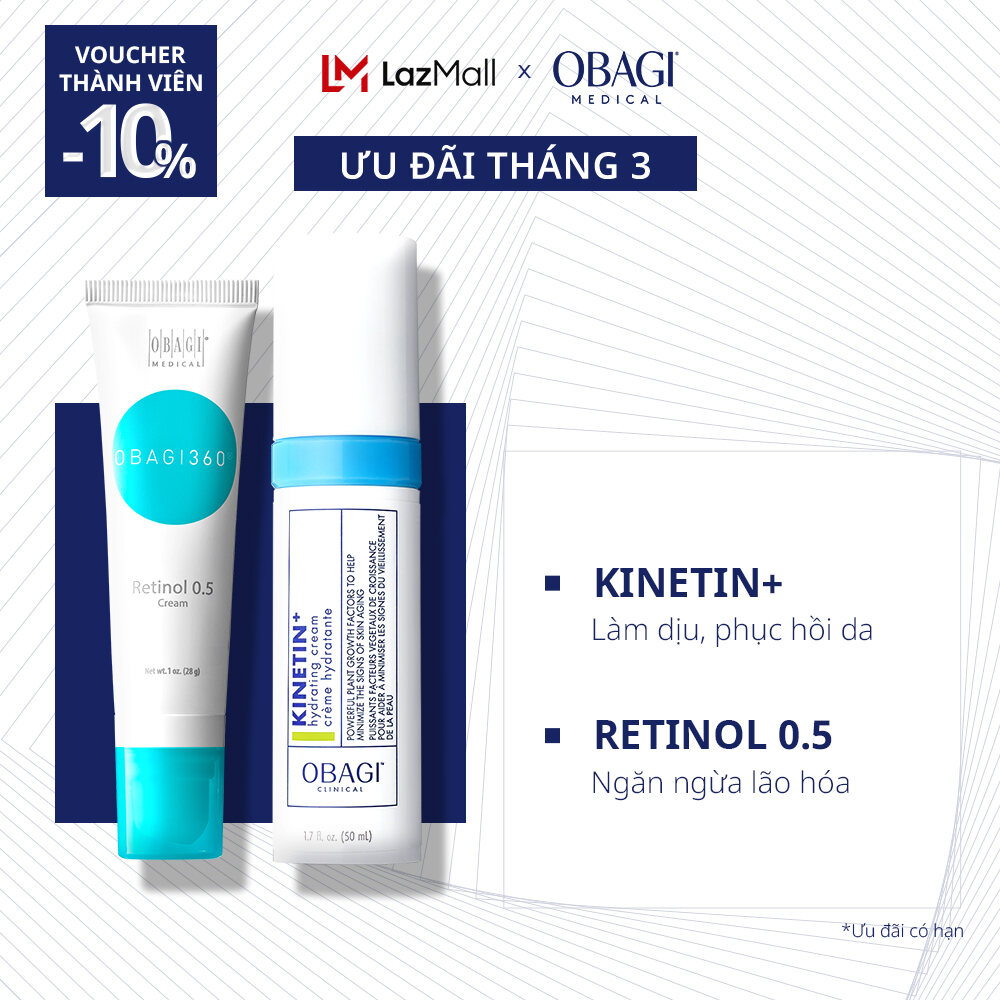 [MUA 1 TẶNG 1 FULLSIZE] [Date 08/2025] Bộ đôi trẻ hóa, tái tạo da hiệu quả Obagi Retinol 0.5 (28g) & Kinetin+ Hydrating (50ml)