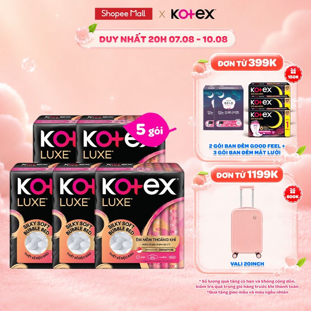Combo 2/Combo 5/Combo 8/Băng vệ sinh Kotex LUXE Ngày Cánh 23cm 8 miếng