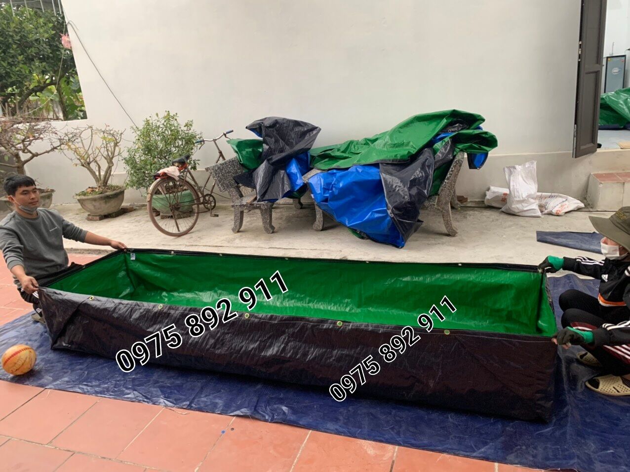 Bể bạt nuôi dế mèn 3x1x0,5 xanh bộ đội
