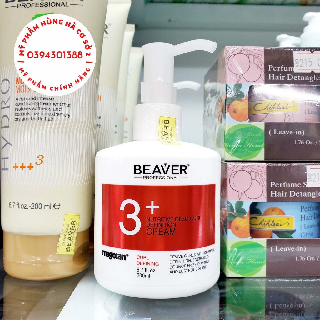 Gel dưỡng tạo kiểu tóc xoăn, dưỡng tóc xoăn Beaver 3+ Nutritive Oleo-Curl Definition Cream 200ml