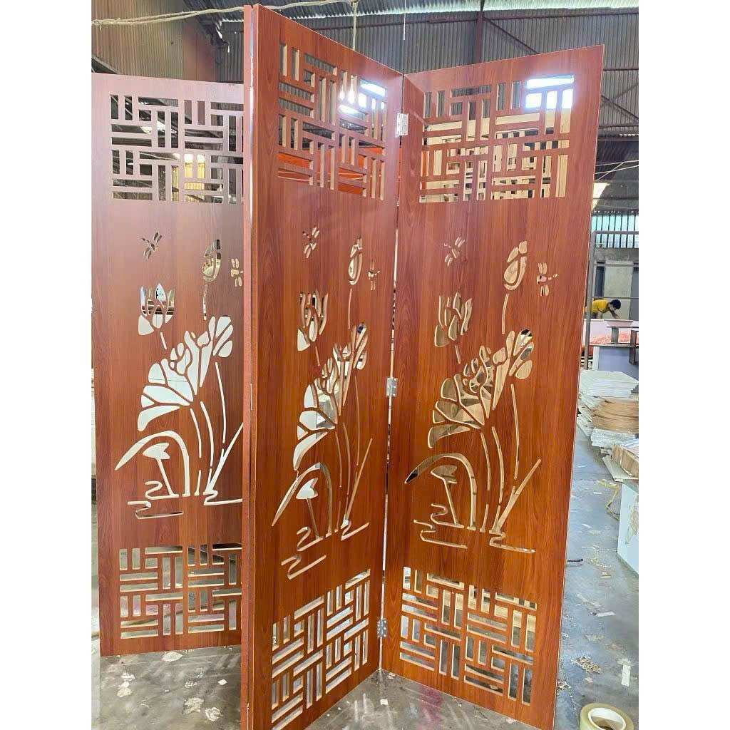 Vách ngăn phòng họa tiết cây sen CNC chất liệu gỗ MDF phủ melamin dày dặn chống xước