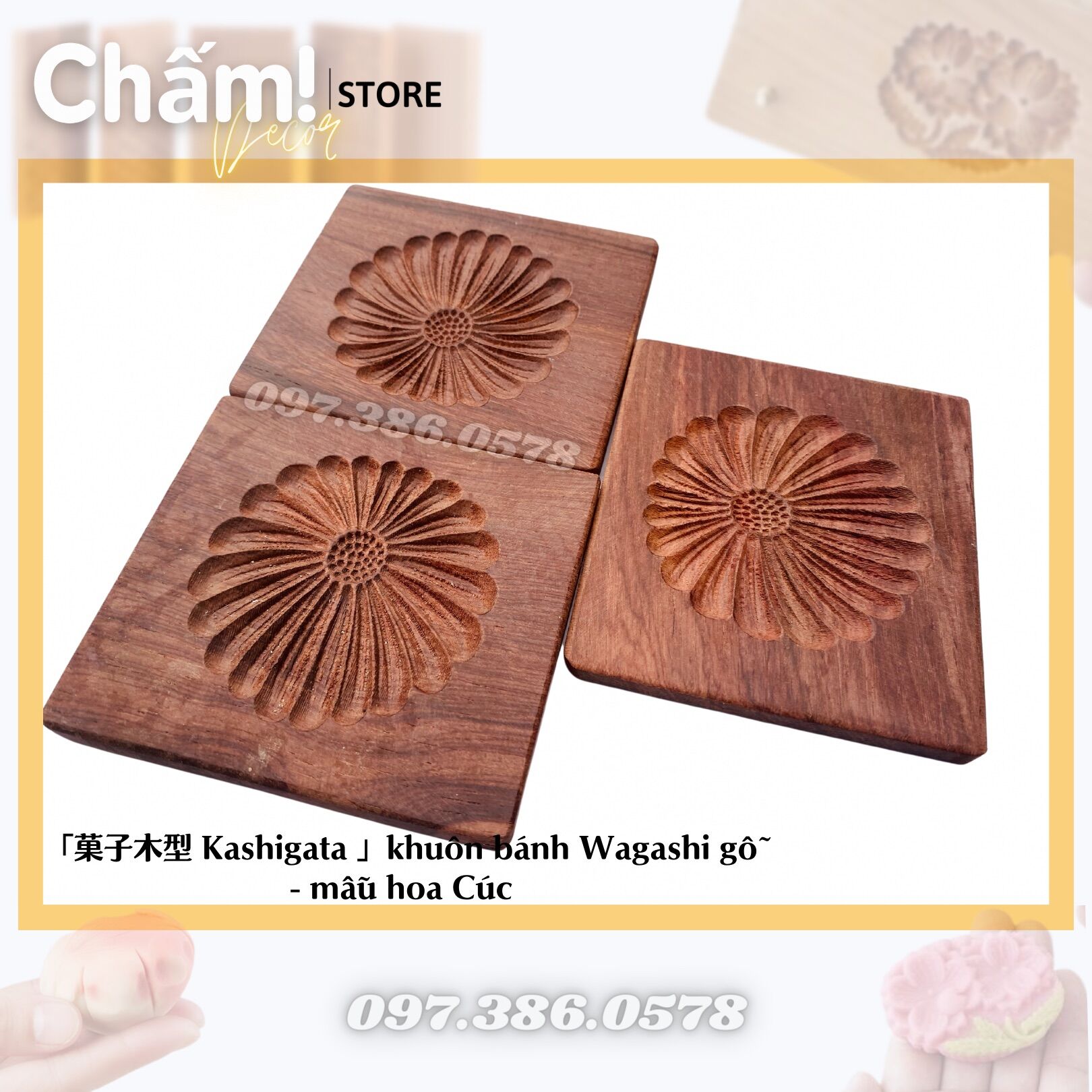 Khuôn bánh tạo hình wagashi bằng gỗ tự nhiên - dụng cụ làm bánh wagashi gỗ truyền thống - khuôn bánh mochi