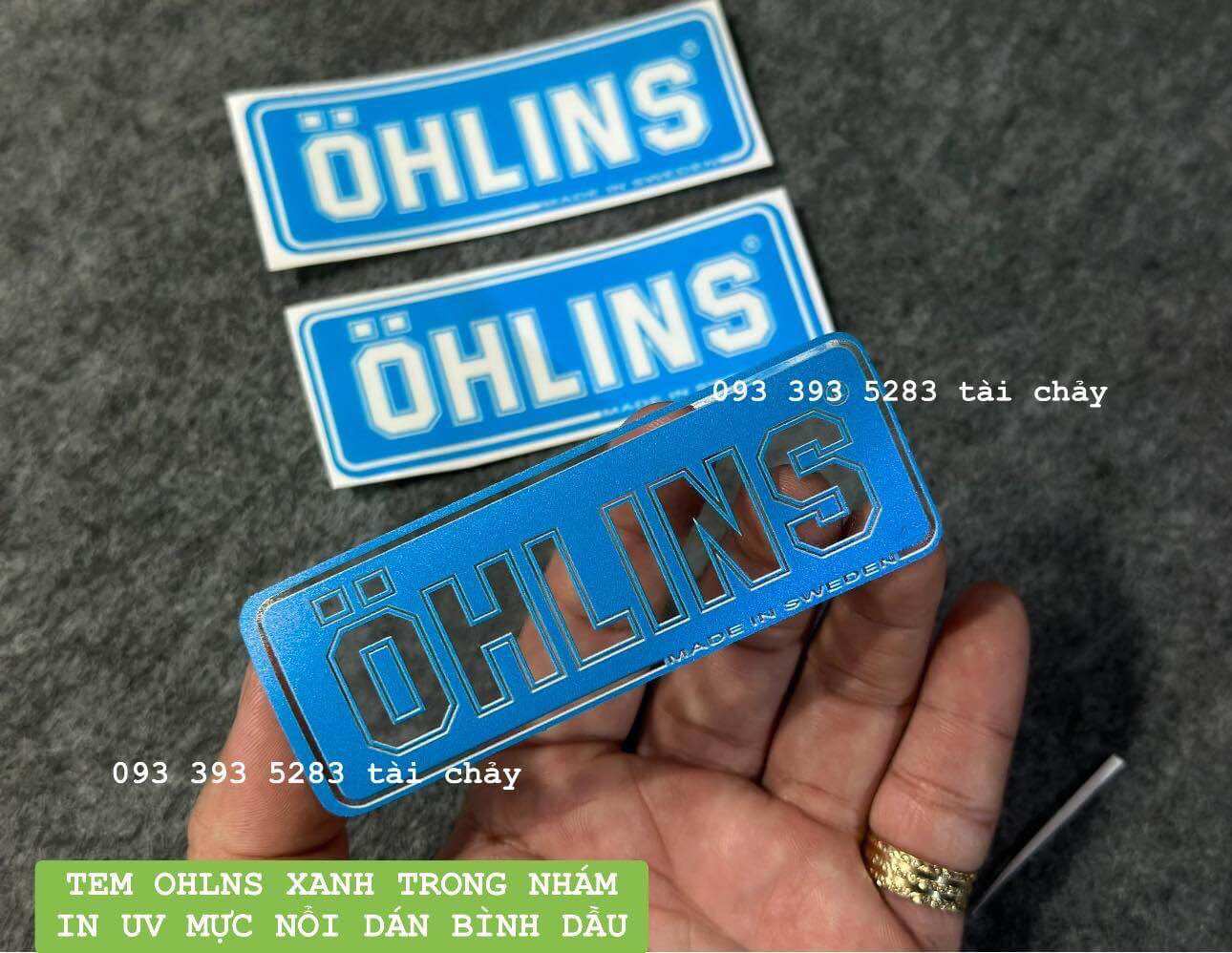 Tem ohlins in uv mực nổi dán bình dầu trong suốt và nhiều vi trí khác