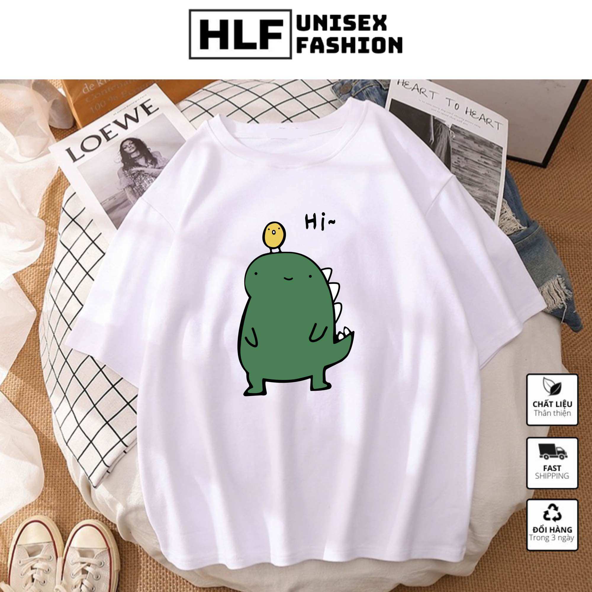 Áo thun tay lỡ form to rộng HI KHỦNG LONG siêu dễ thương áo phông phom rộng HLFashion