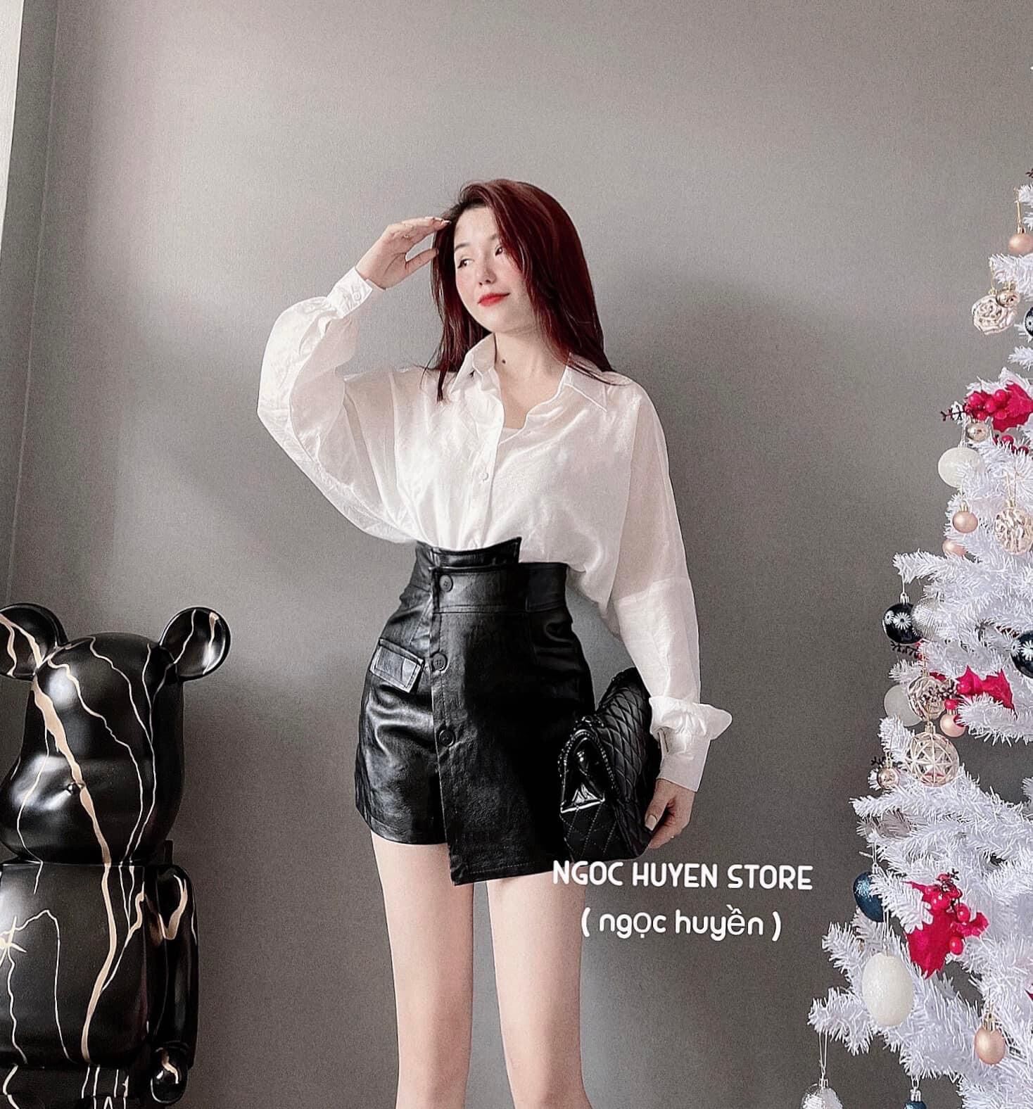 Chân Váy Da Đắp Chéo + Set Sơ Mi 2 Món