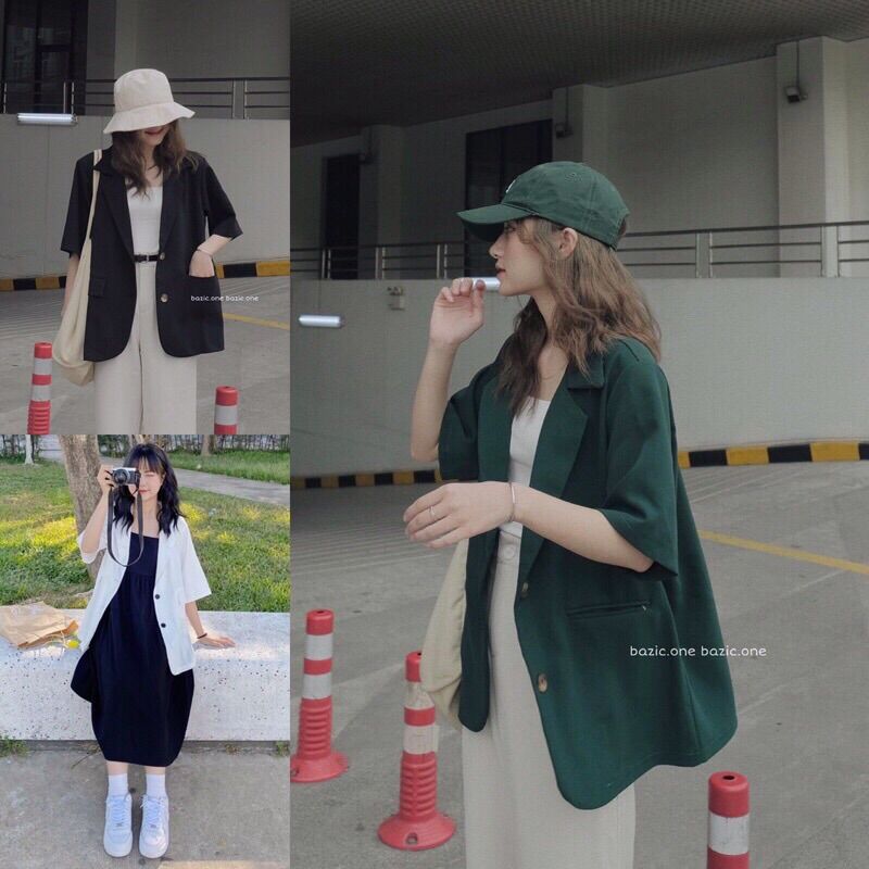 Áo blazer cộc tay túi nắp dáng rộng 4 màu Pea Store