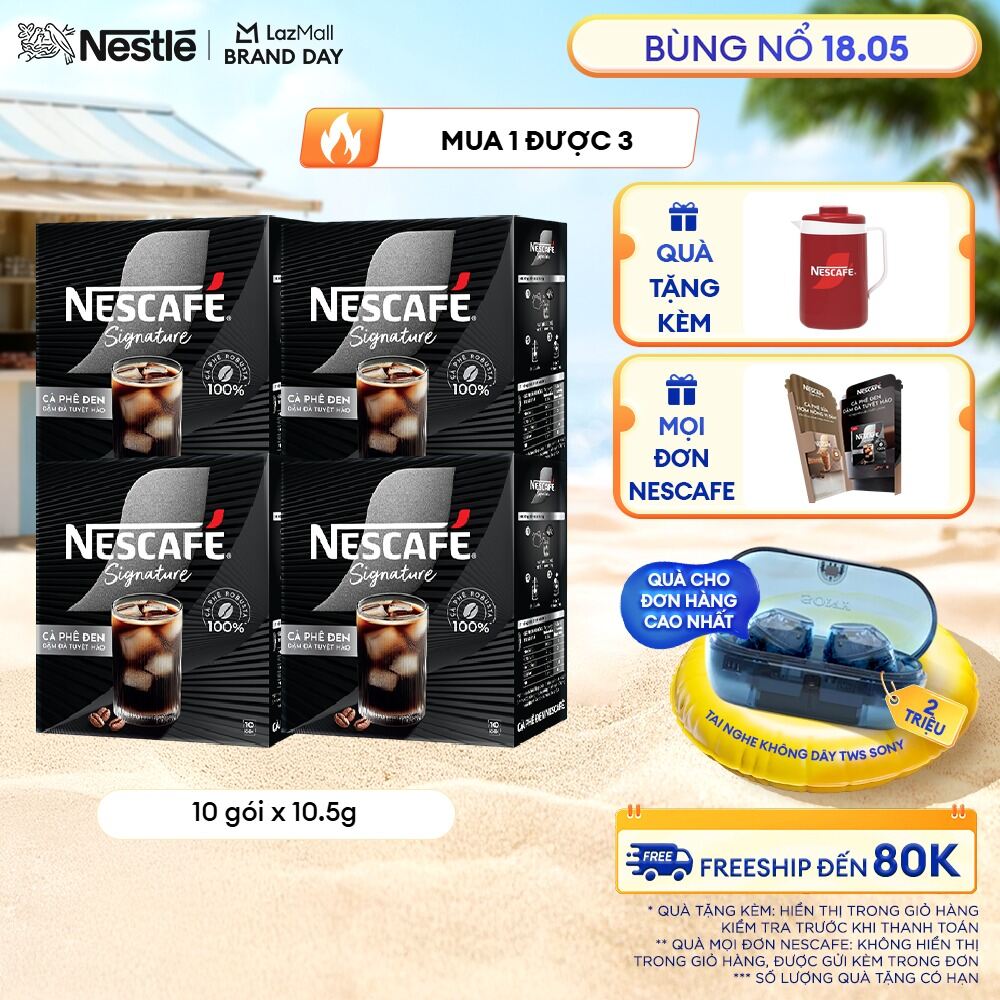 [ƯU ĐÃI THÁNG 5] Combo 4 hộp Cà phê đen hòa tan NESCAFÉ Signature Hộp 10 gói ĐẬM ĐÀ TUYỆT HẢO