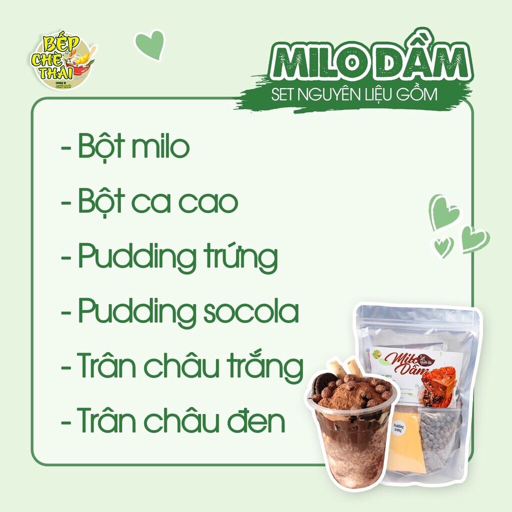 Set milo dầm( Set lớn) kèm trân châu, pudding