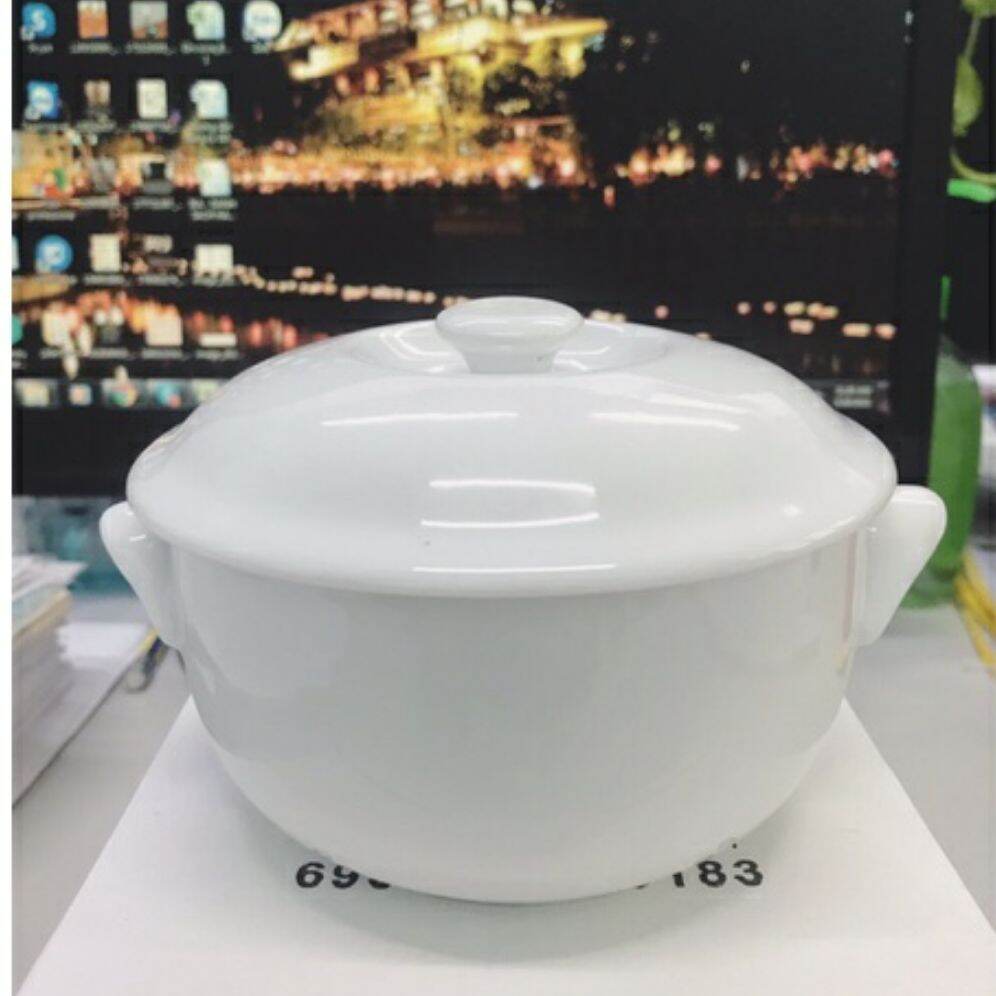 Thố sứ minh long 18cm + nắp - trắng ngà