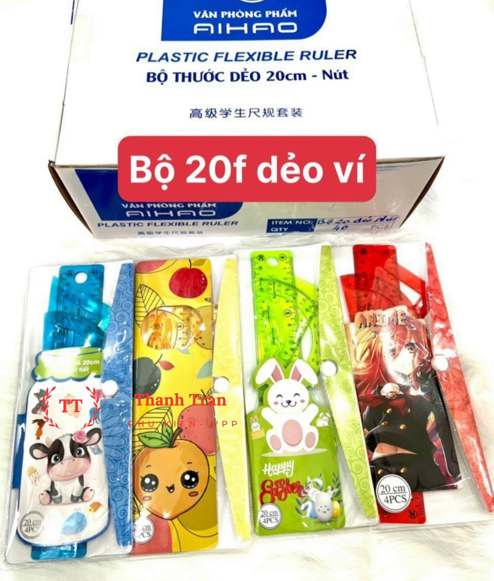 Thước dẻo bộ 4 món 15cm, 20cm (đo độ, thước kẻ, êke)