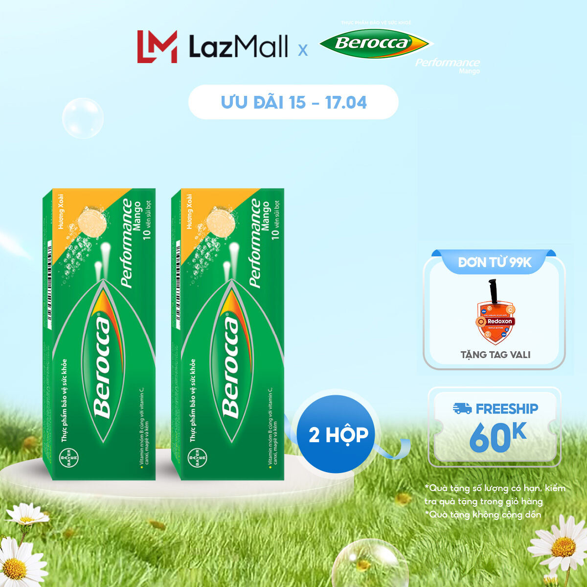 Bộ 2 hộp viên sủi bổ sung Vitamin Berocca Performance Mango 10 Viên/hộp