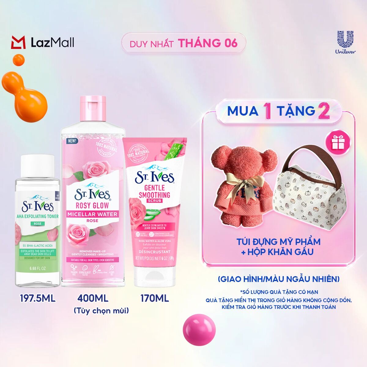 Combo chăm sóc da mặt St.ives gồm: Tẩy trang 400ml và Toner 197.5ml và Sữa rửa mặt tẩy tế bào chết 170g