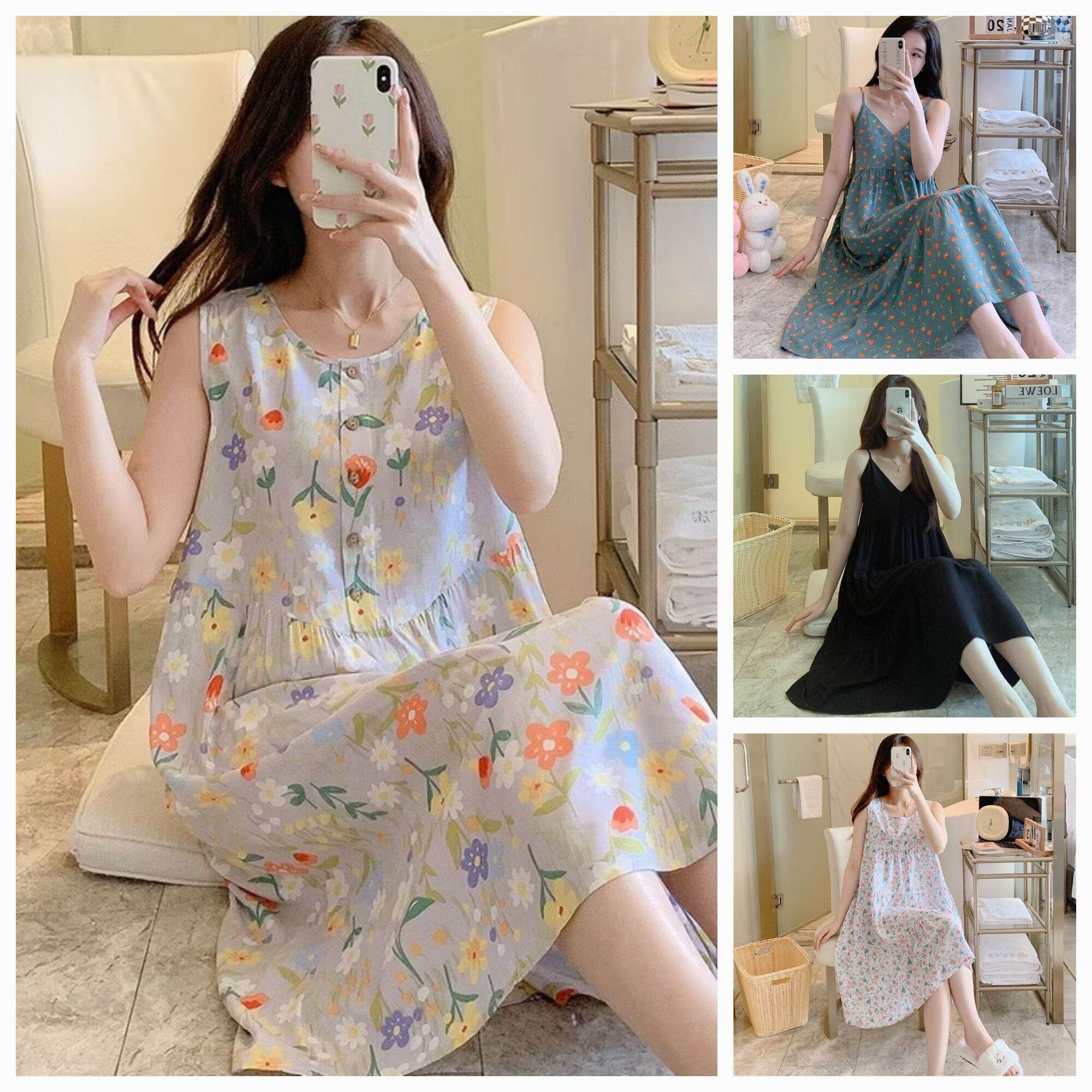  Váy mặc nhà nhiều mẫu váy mặc đi ngủ váy cho bà bầu hàng thiết kế quảng châu lanh lụa mềm mịn 