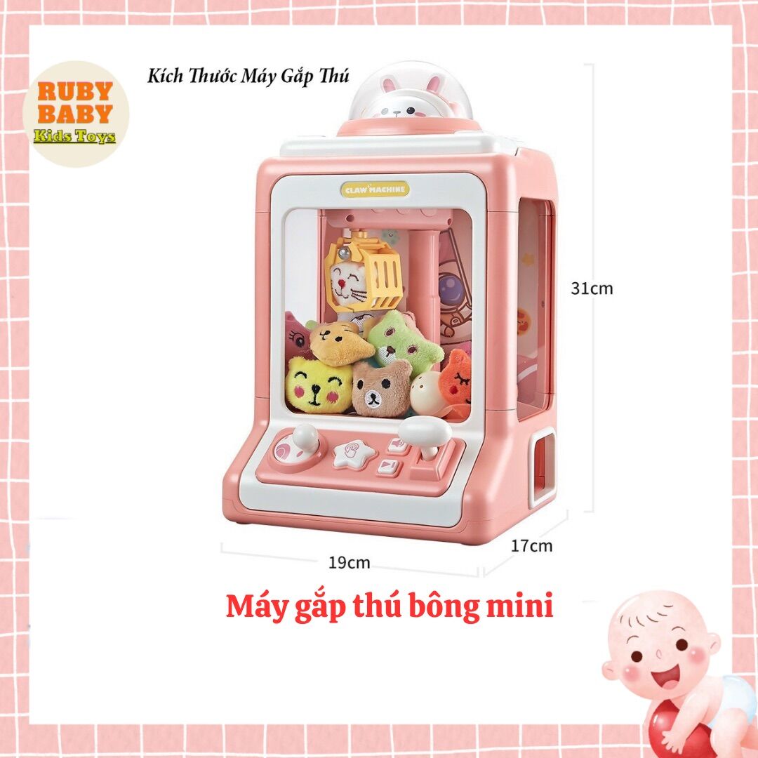 Đồ chơi máy gắp thú bông mini cho bé dùng sạc hoặc pin đều được