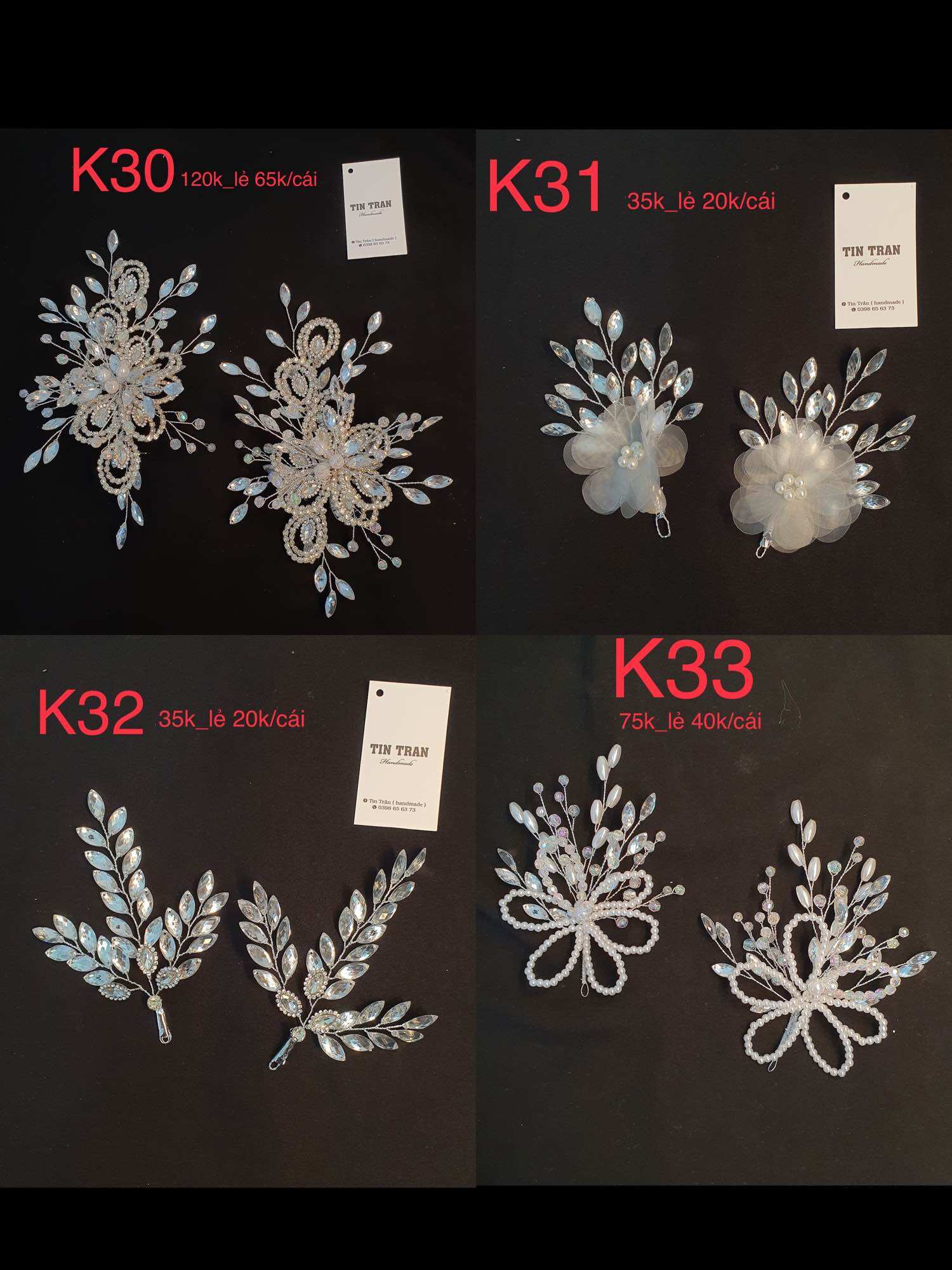 Kẹp cài tóc cho cô dâu, cài tóc dự tiệc, cài tóc xinh, cài tóc bà sui handmade