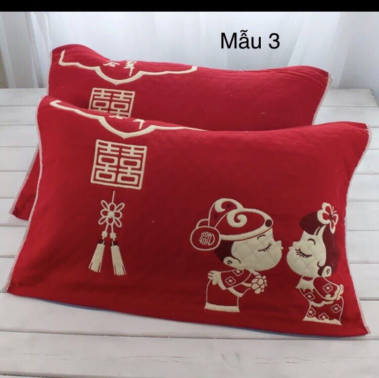 Gối cưới màu đỏ hỷ siêu đẹp