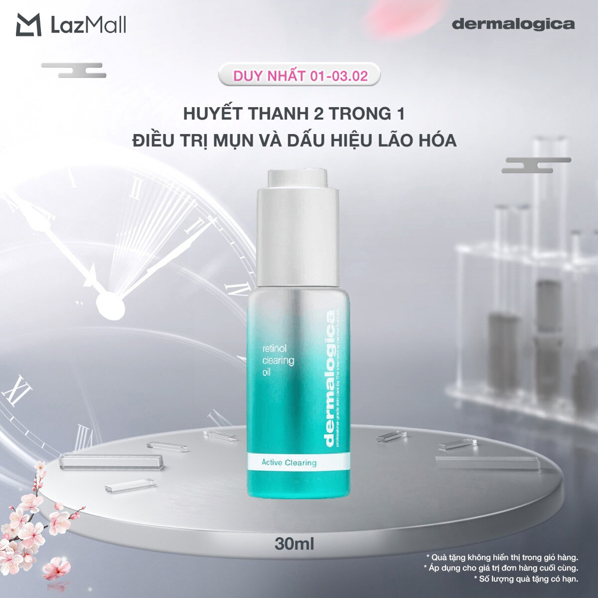 Serum dưỡng da căng bóng Dermalogica Retinol Clearing Oil 30ml giảm mụn ẩn và mụn viêm thu nhỏ chân 