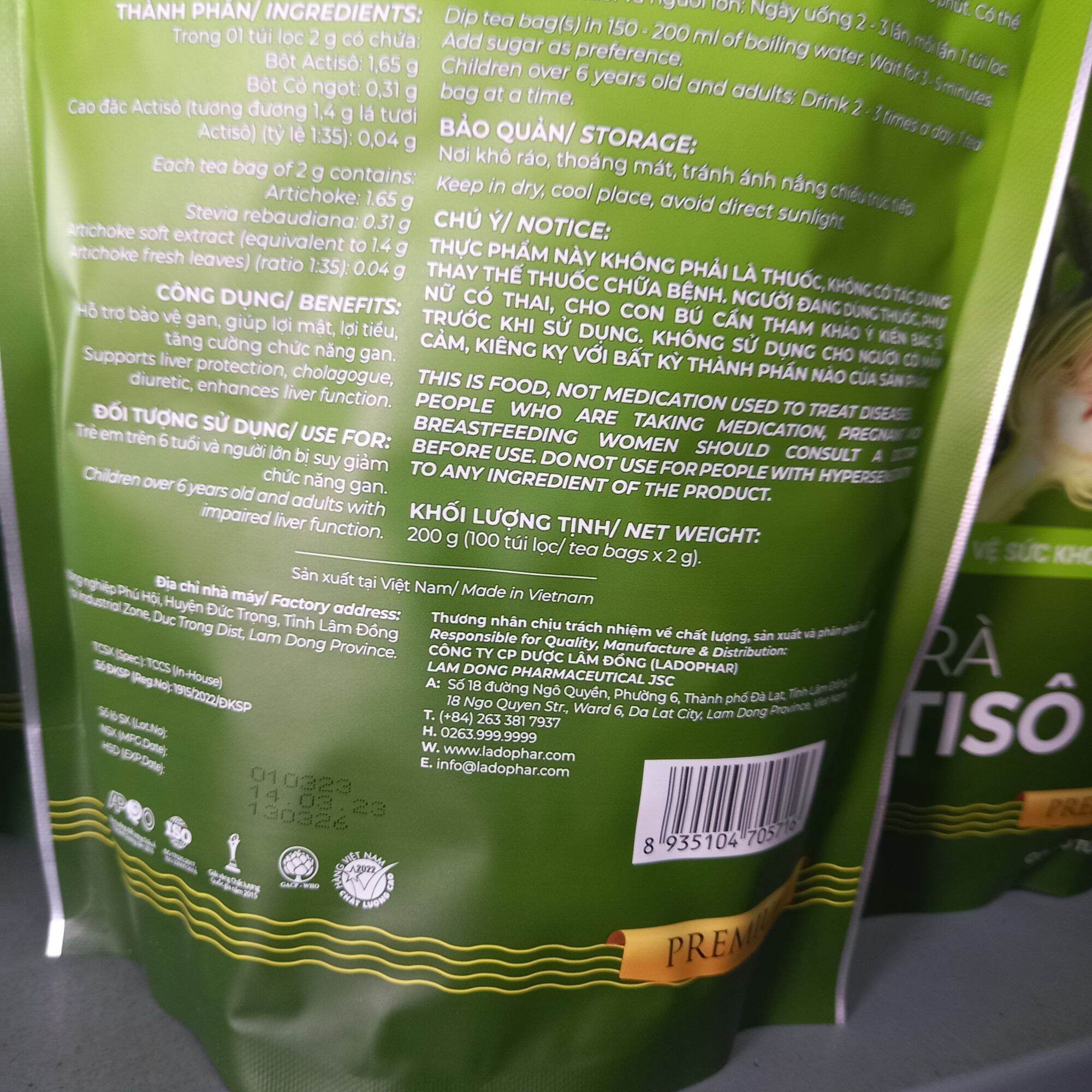 Trà Atiso Ladophar 100 túi lọc ( Bộ 2 gói ) - Actiso Đà Lạt Maximas