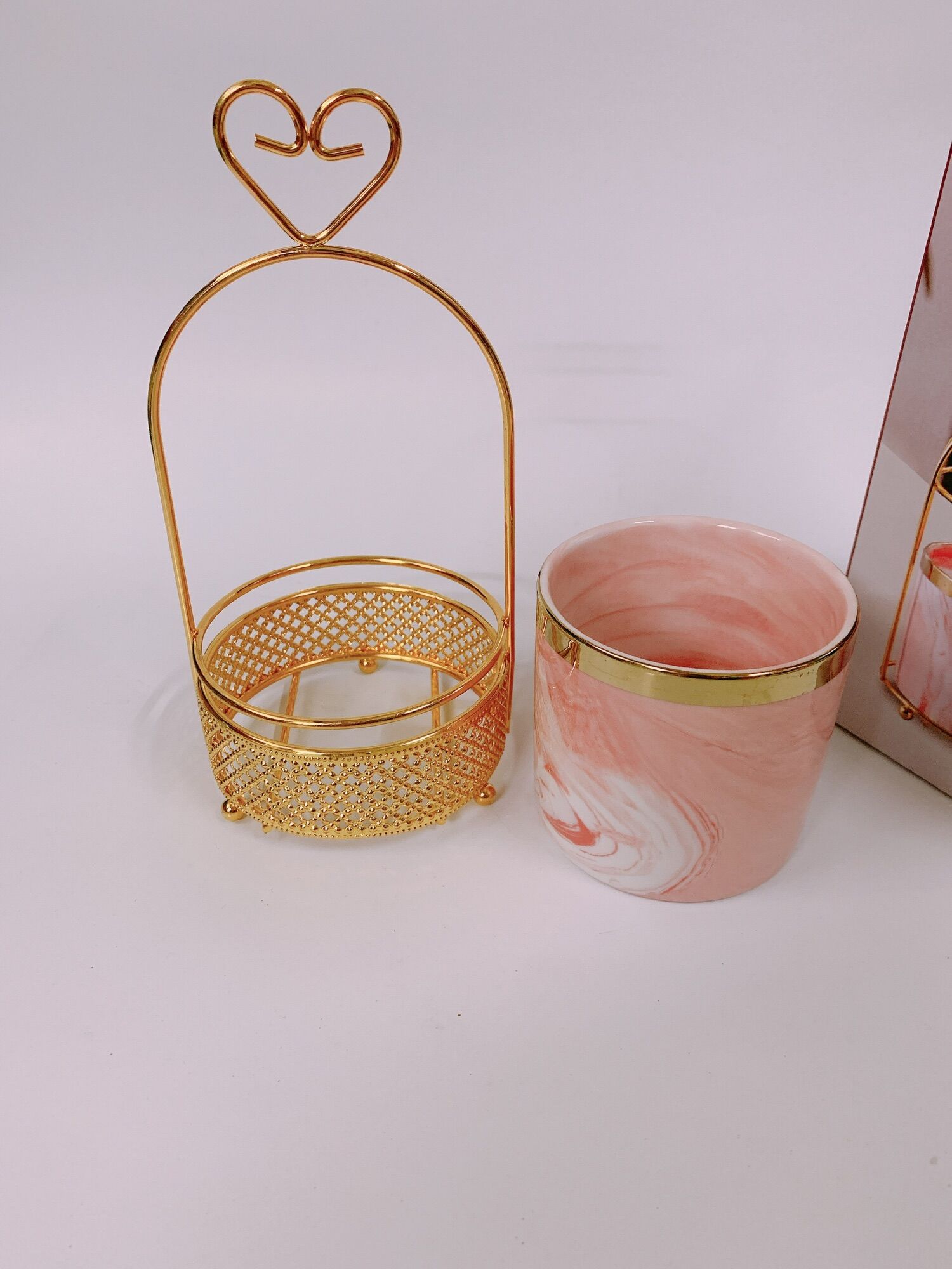 Giỏ đựng thìa dĩa vân cẩm thạch mầu Hồng siêu sang