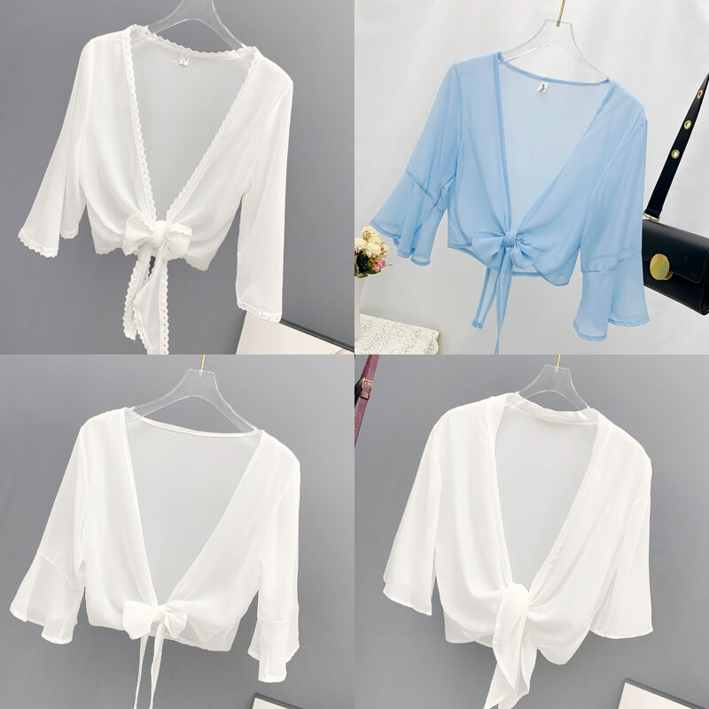 Áo Len Cardigan Ngắn Bằng Vải Voan Che Nắng Mùa Hè Cho Nữ Áo Khoác Ngoài Mỏng Áo Sơ Mi Nữ Áo Khoác N
