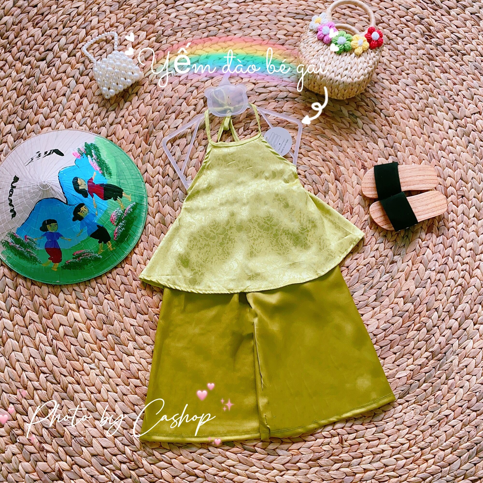 Set áo yếm đào + quần lụa YD2 ống rộng cho bé gái