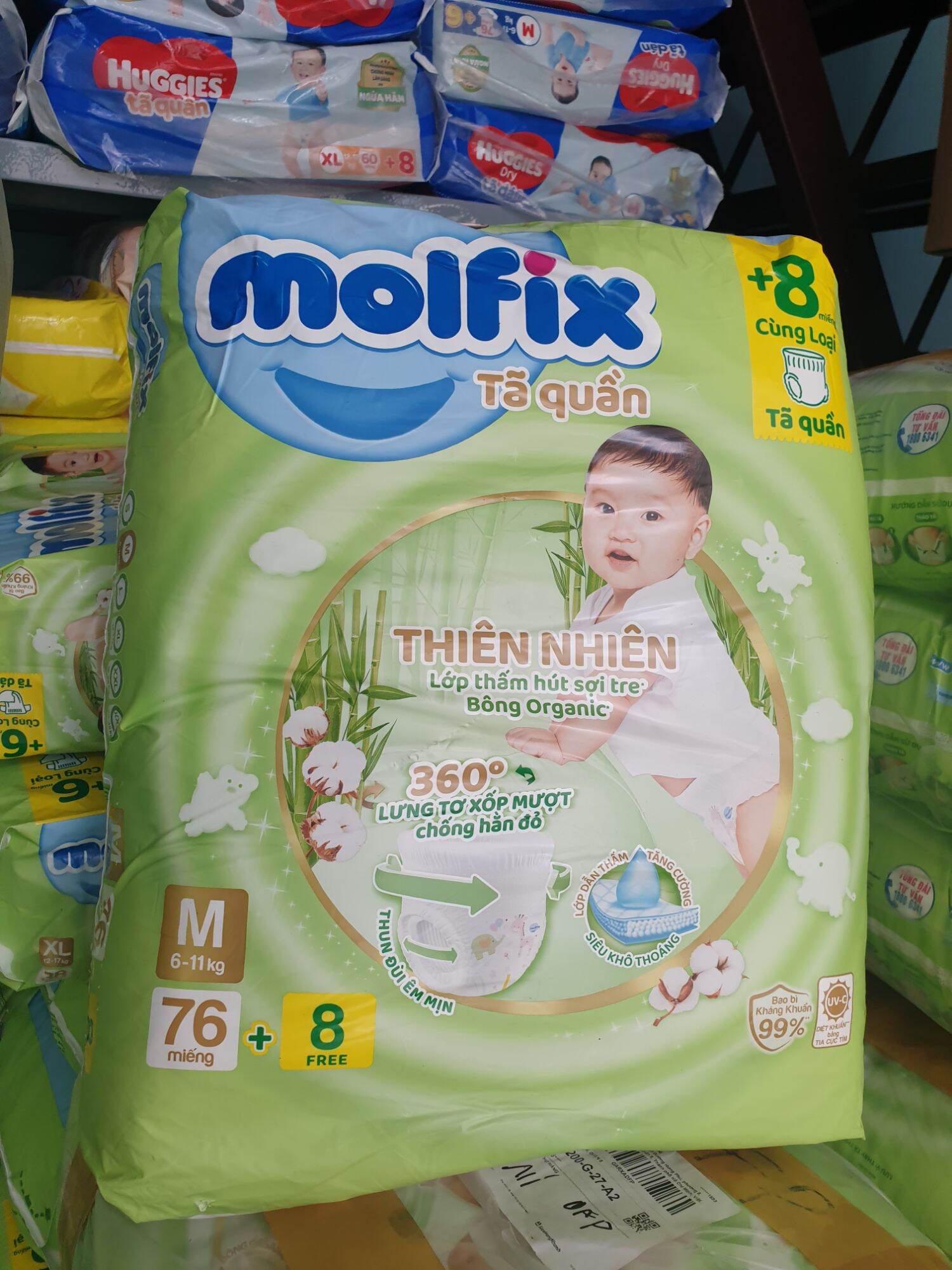 Bỉm tã quần Molfix size M 84 miếng (76+8 miếng, 6-11 Kg)