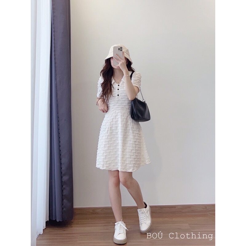 Đầm xòe cổ sơ mi sóng