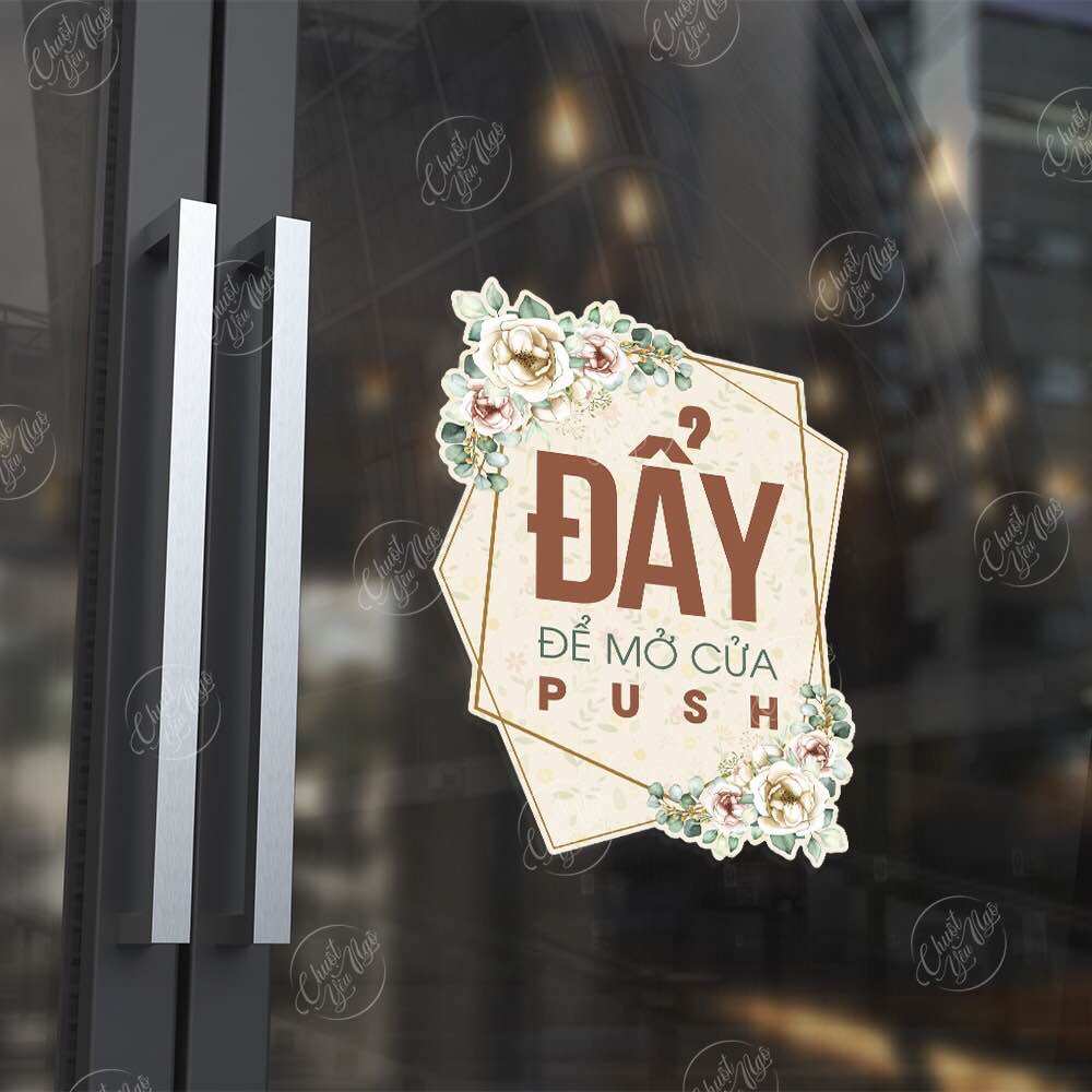 Set combo 2 biển báo "ĐẨY - KÉO Cửa Ra Vào PULL - PUSH, CỬA KÍNH ( Hoa Hồng )