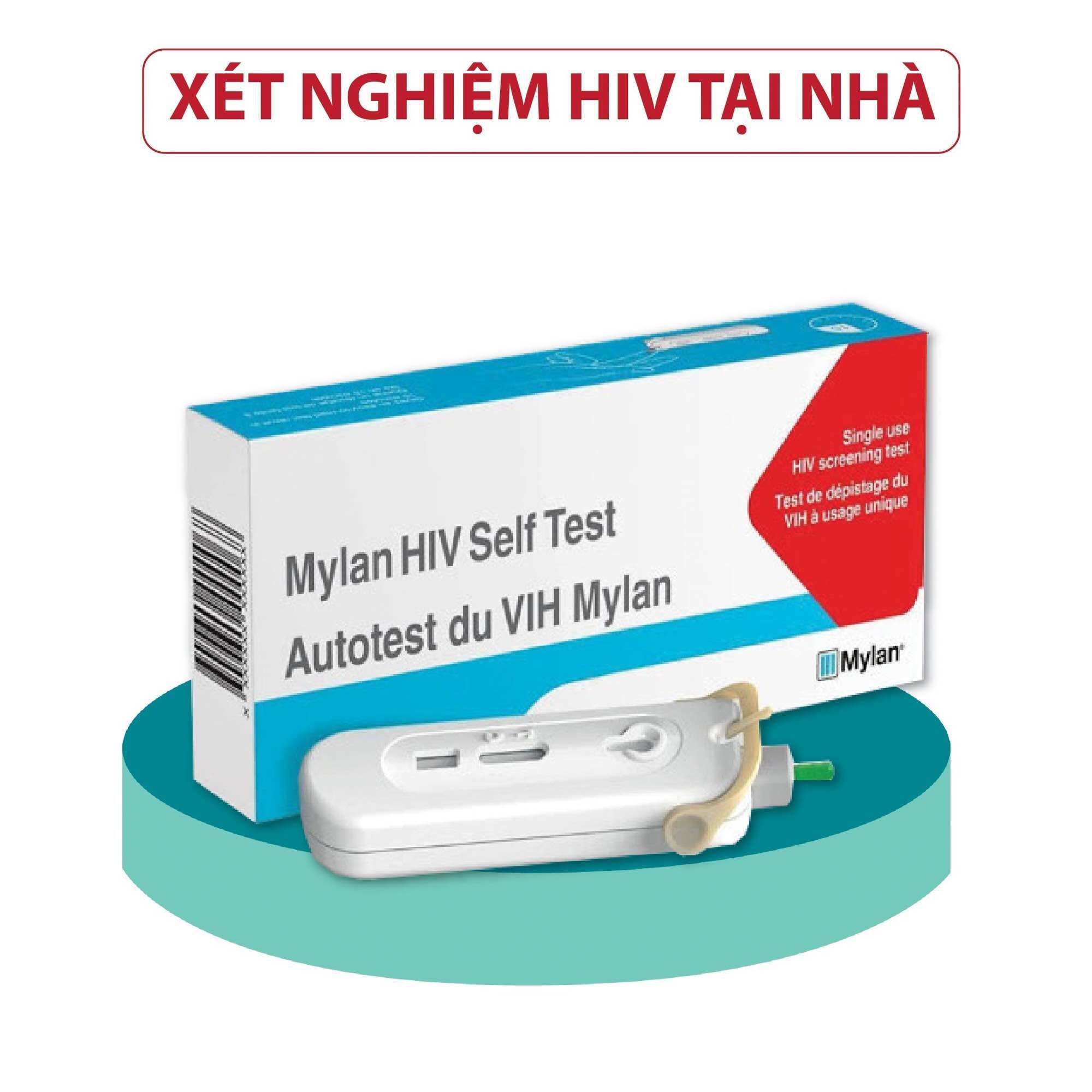 Che tên sản phẩm Test HIV Mylan - Tự xét nghiệm tại nhà