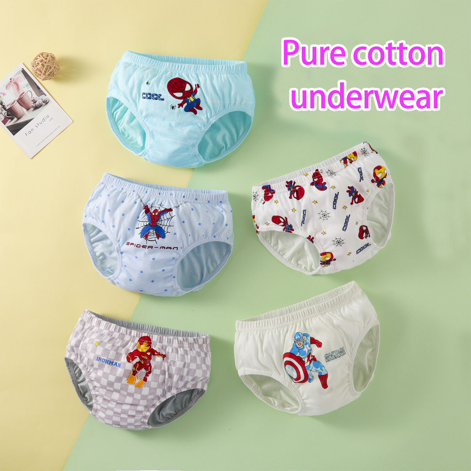 5 cái/túi người nhện hoạt hình quần đùi quần lót cotton cho trẻ em bé trai và bé gái tuổi 3-14y unisex trẻ em quần lót quần quần đùi bốn mùa