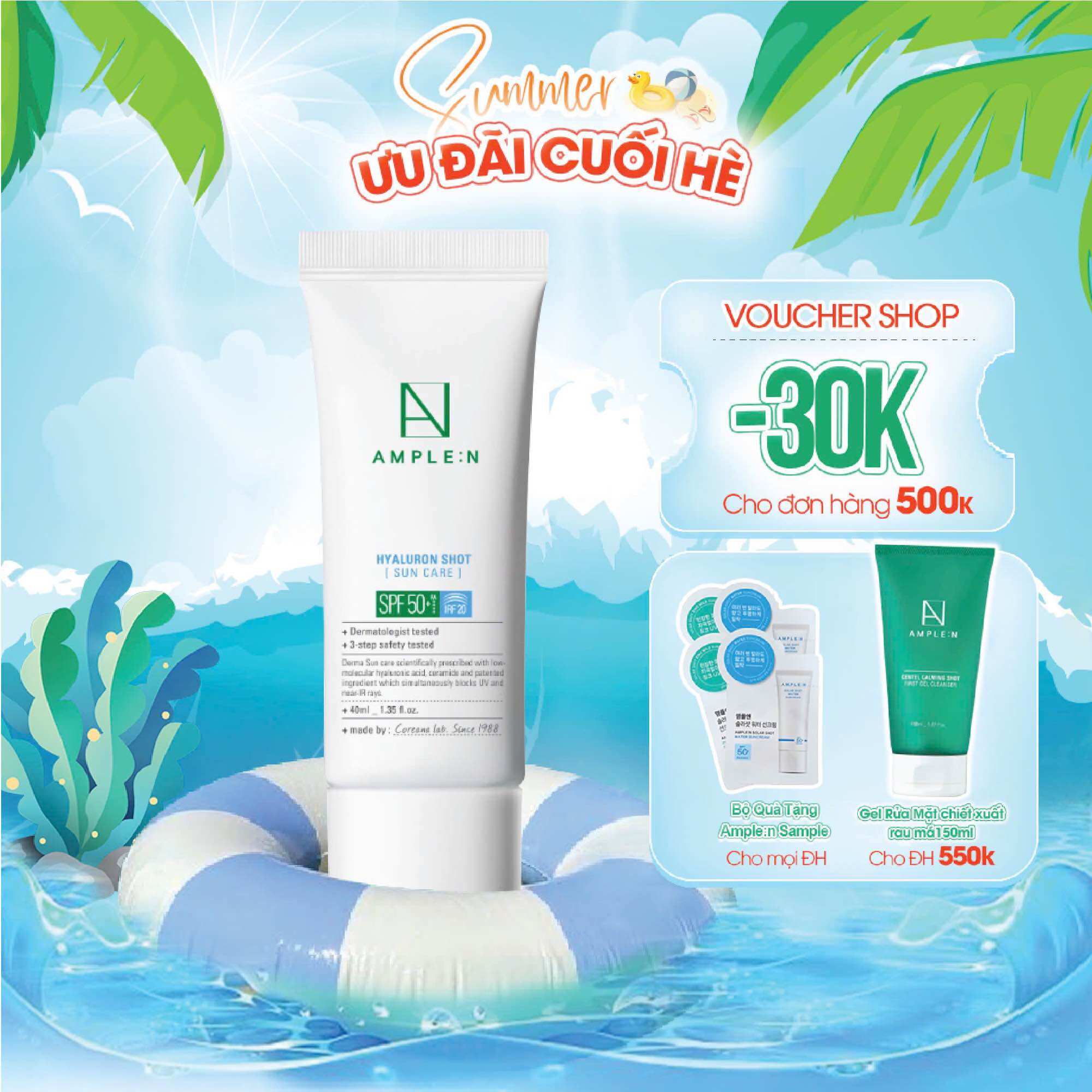 Kem chống nắng cấp ẩm dành cho da khô ample:n hyaluronshot suncare spf50+/pa+++ 40ml