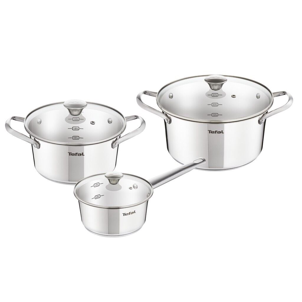 Bộ 3 nồi INOX Tefal Simpleo - chất liệu inox 304 cao cấp dùng được cho mọi loại bếp ) - hàng chính hãng