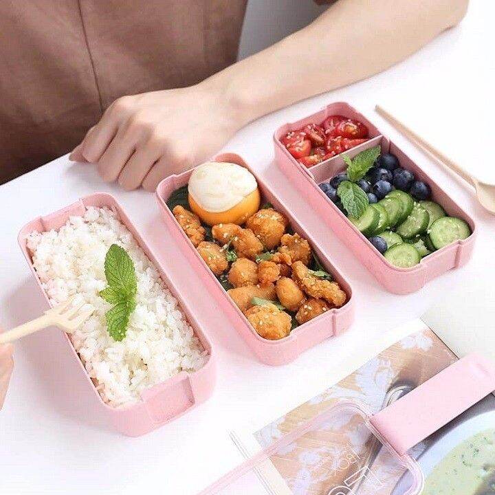 Hộp cơm 3 tầng làm từ lúa mạch 900ml