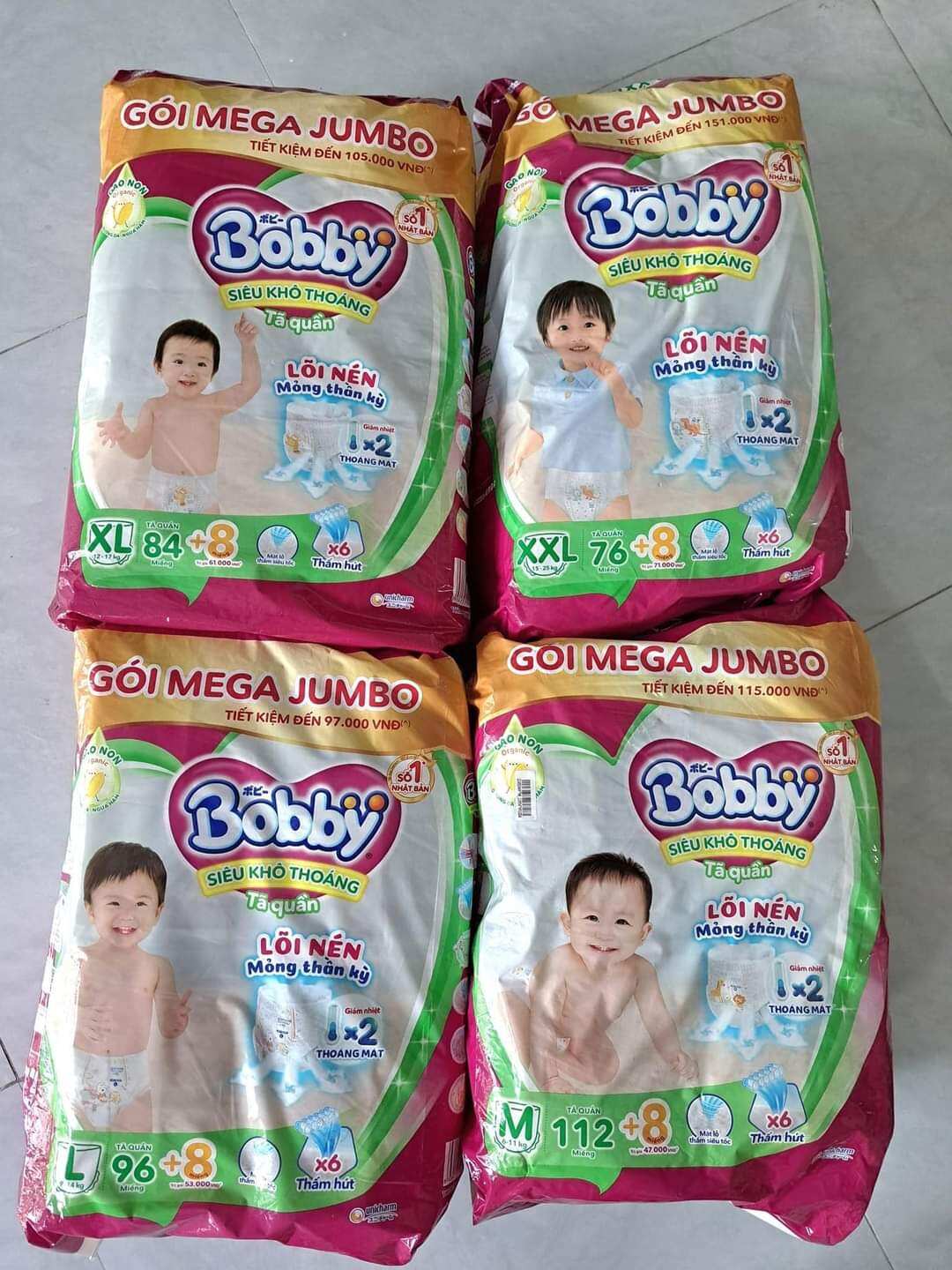 Tã quần Bobby mega jumbo đủ size + 8 miếng