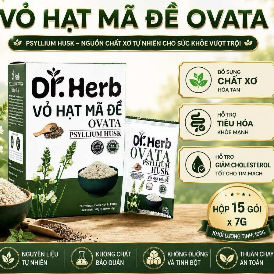 Vỏ hạt mã đề Ovata Premium hộp 7gx15 gói - Psyllium Premium