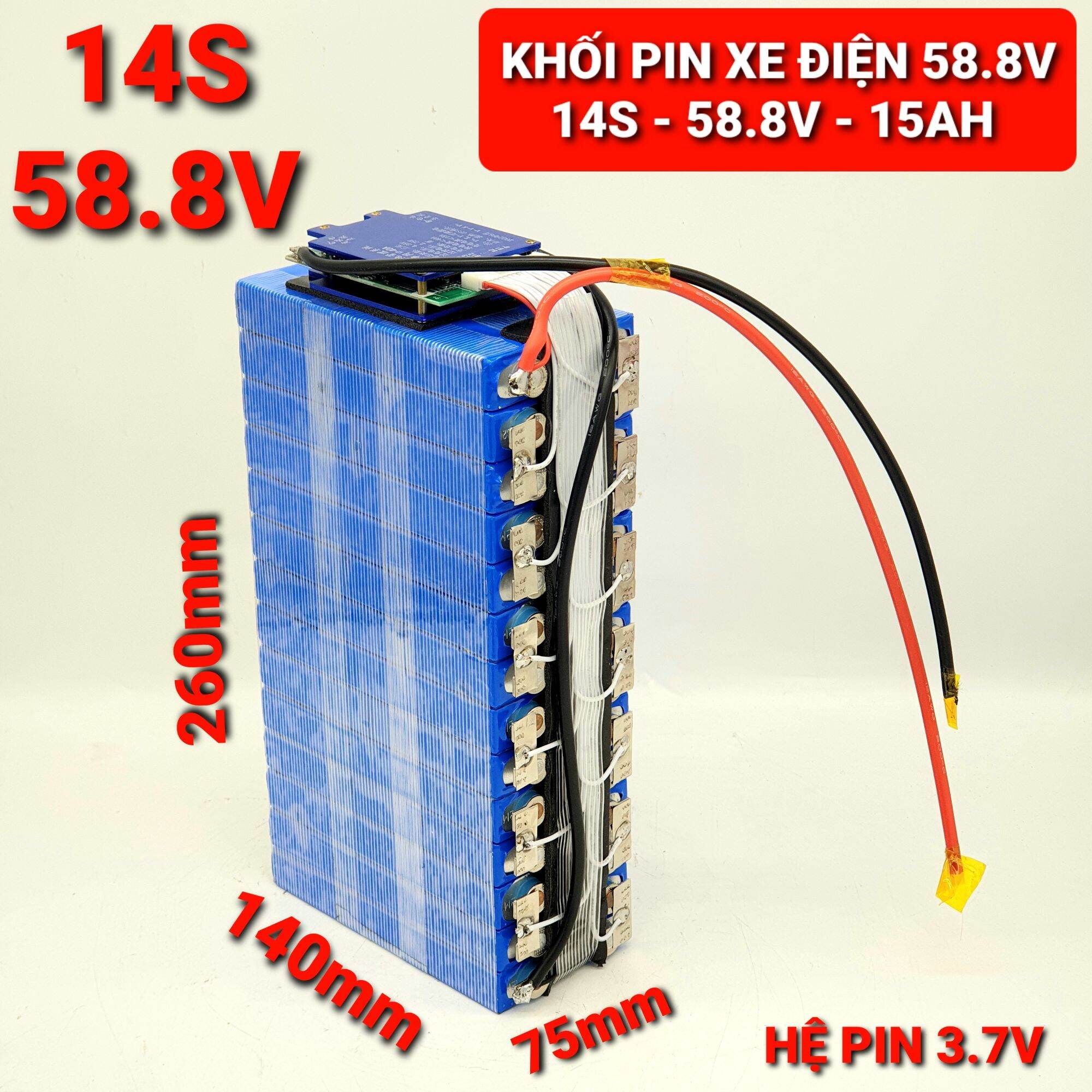 Achun.vn - KHỐI PIN LIPO XE ĐIỆN 14S - 48V/58.8V - 15AH MẠCH XẢ 40A  - có bọc màng PVC