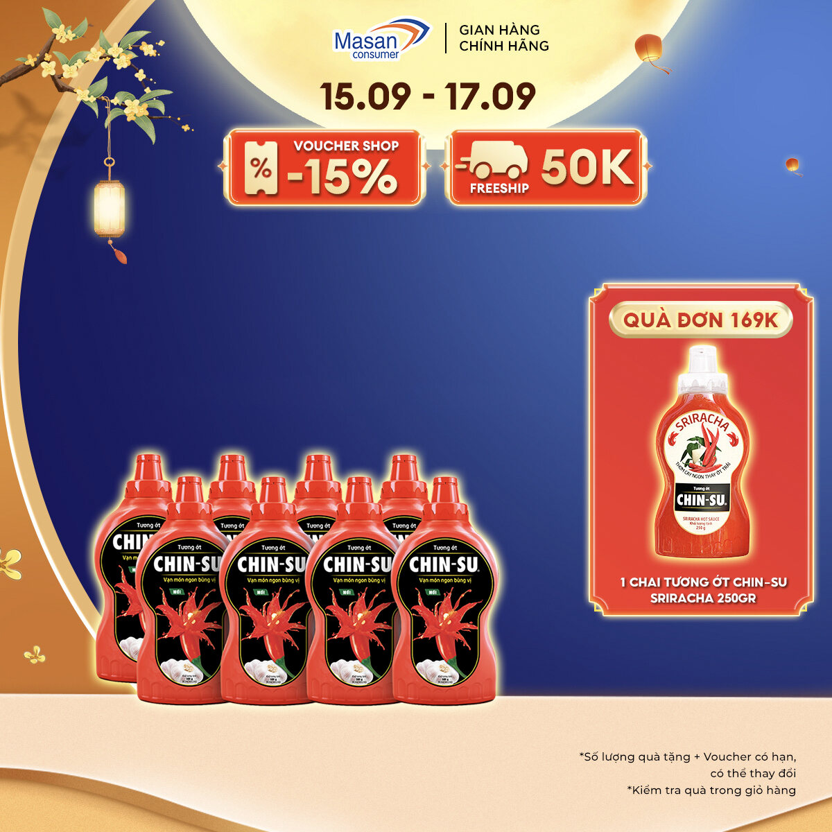 CHỈ TRONG 15.09 17.09 VOUCHER 15 CHO ĐƠN 199K Combo 8 Tương Ớt CHINSU 250G